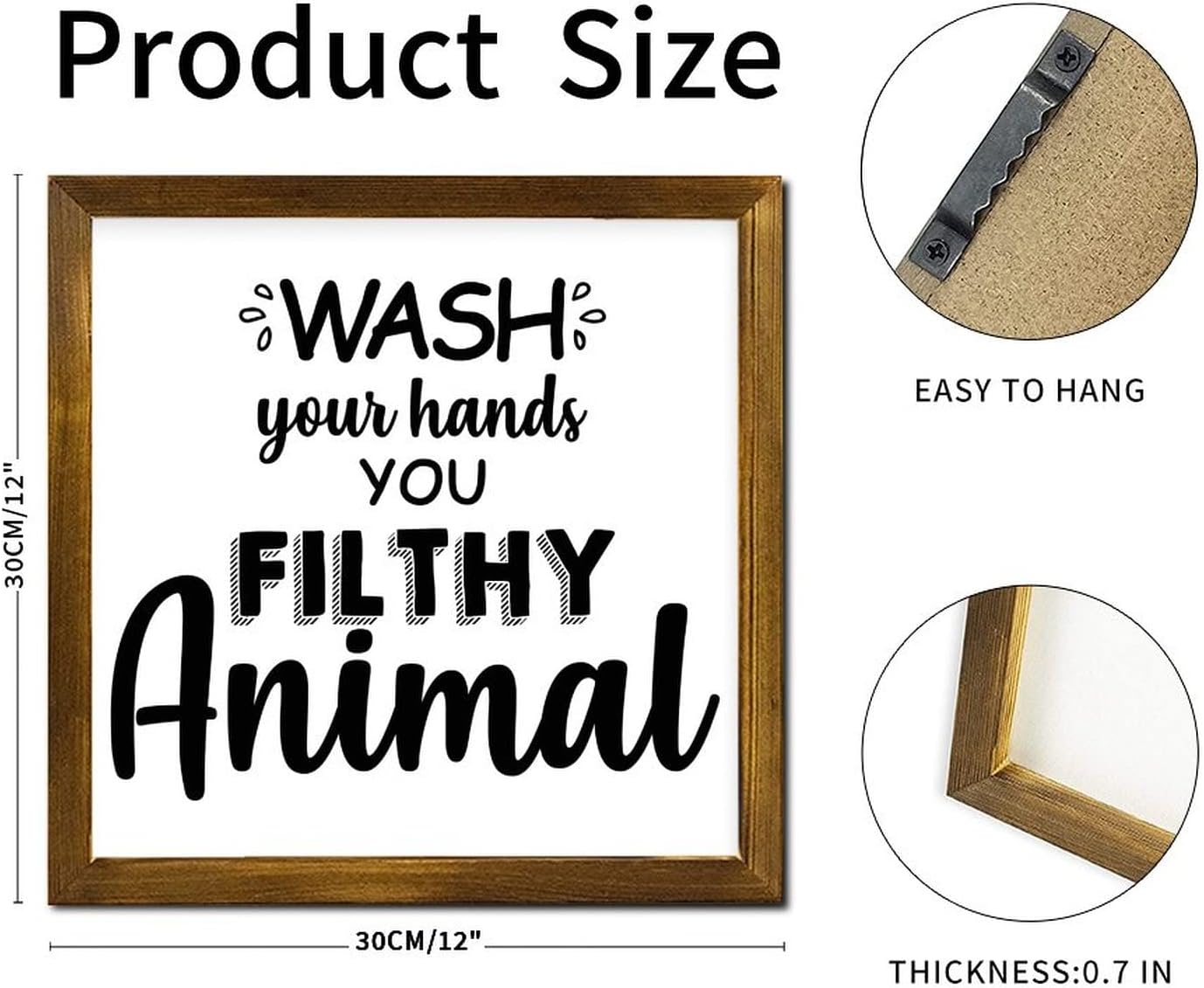 Wash Your Hands You Filthy Animal Framed Wood Signs Family Prayer Hanging Wood Sign Classic Wooden Wall Art Decor for Home Front Door Entryway Porch 12x12 Inch