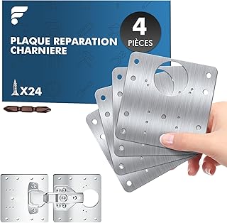 shinfly Lot de 4 Plaques de Réparation de Charnière de Porte, Kit en Acier Inoxydable avec 24 Vis, pour la Réparation de Portes d