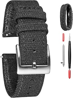 Hemsut Canvas Quick Release Watch Band for Men Women, 18mm, 20mm, 22mm, Military Quick Release Replacement Watch Straps Wrap