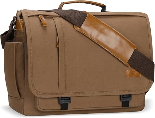 Miniatura 1 de ESTARER Bolsa de mensajero de 17 a 17.3 pulgadas, bolsa de computadora para hombre, lona resistente al agua, bolsa de hombro para computadora