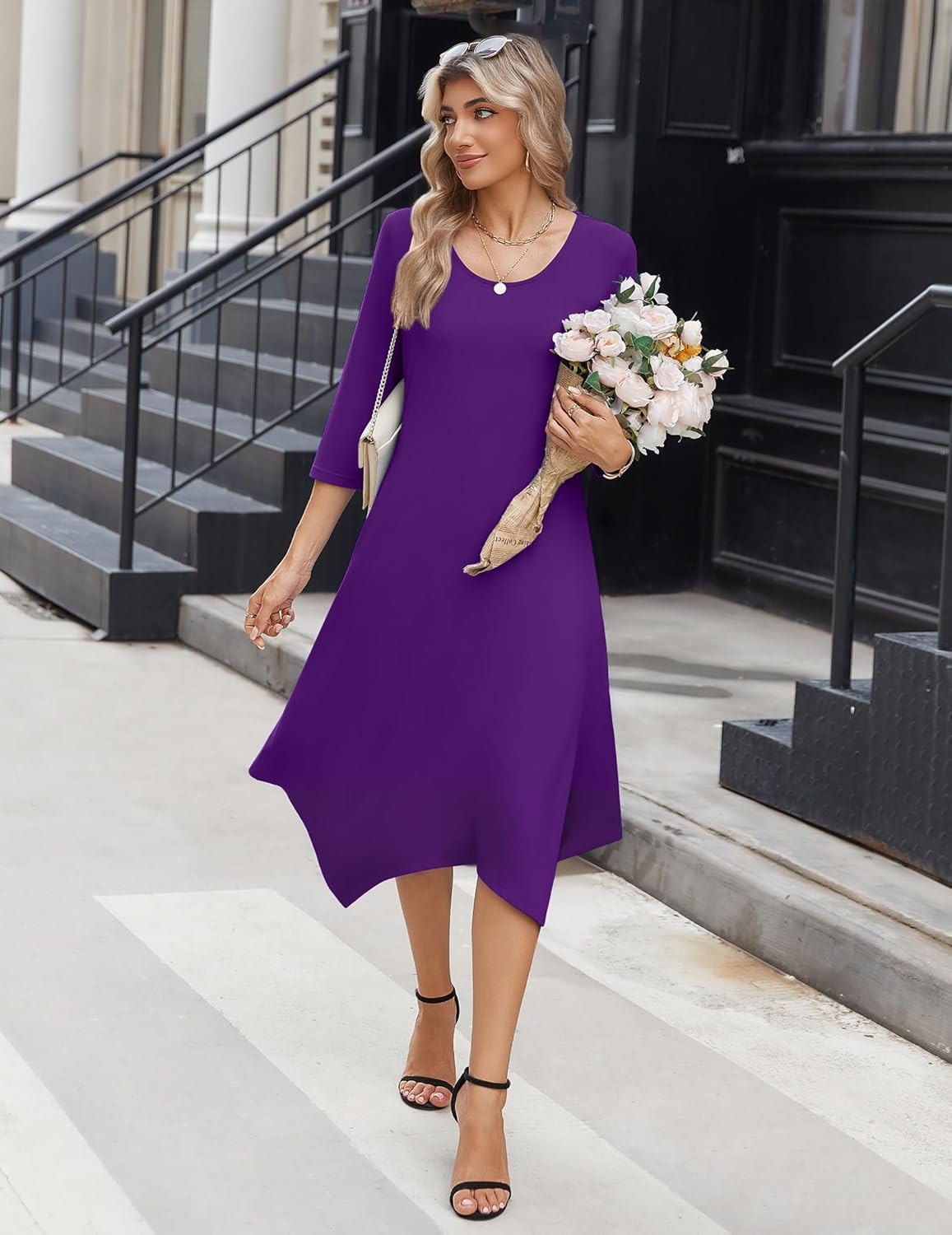 Zeagoo Midi Dresses Women 2026 Spring Dress 3/4 Sleeve Casual Dresses with Pockets A Line Summer Beach Sundress