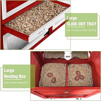 GUTINNEEN Chicken Coop Mobile Chicken House with Wheels Expandable Wooden Hen House 80.7 Outdoor Rabbit Hutch Movable with Large Nesting Box for 2-4 Chickens (Red)