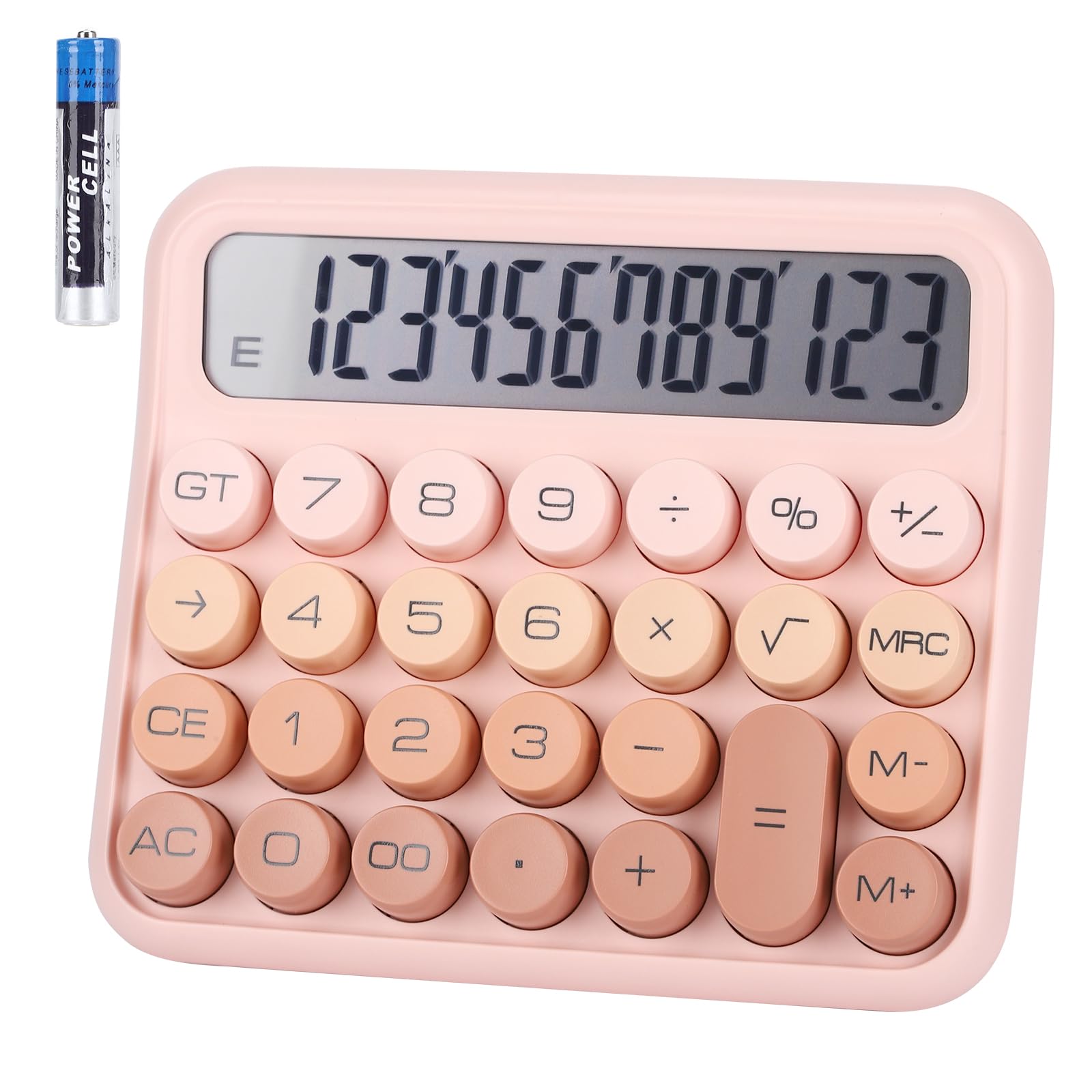Basic Standard Calculator- Large 5-Inch 12 Digit LCD Display, Big Button Mechanical Switch Calculator for School Home Use Office Supplies and Desk Accessories, Automatic Sleep, Pink