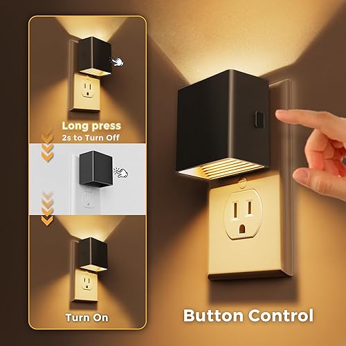 Miniatura 5 de L LOHAS LED Luz nocturna, paquete de 2 luces nocturnas enchufables a la pared con sensor de atardecer a amanecer, brillo ajustable, blanco suave de