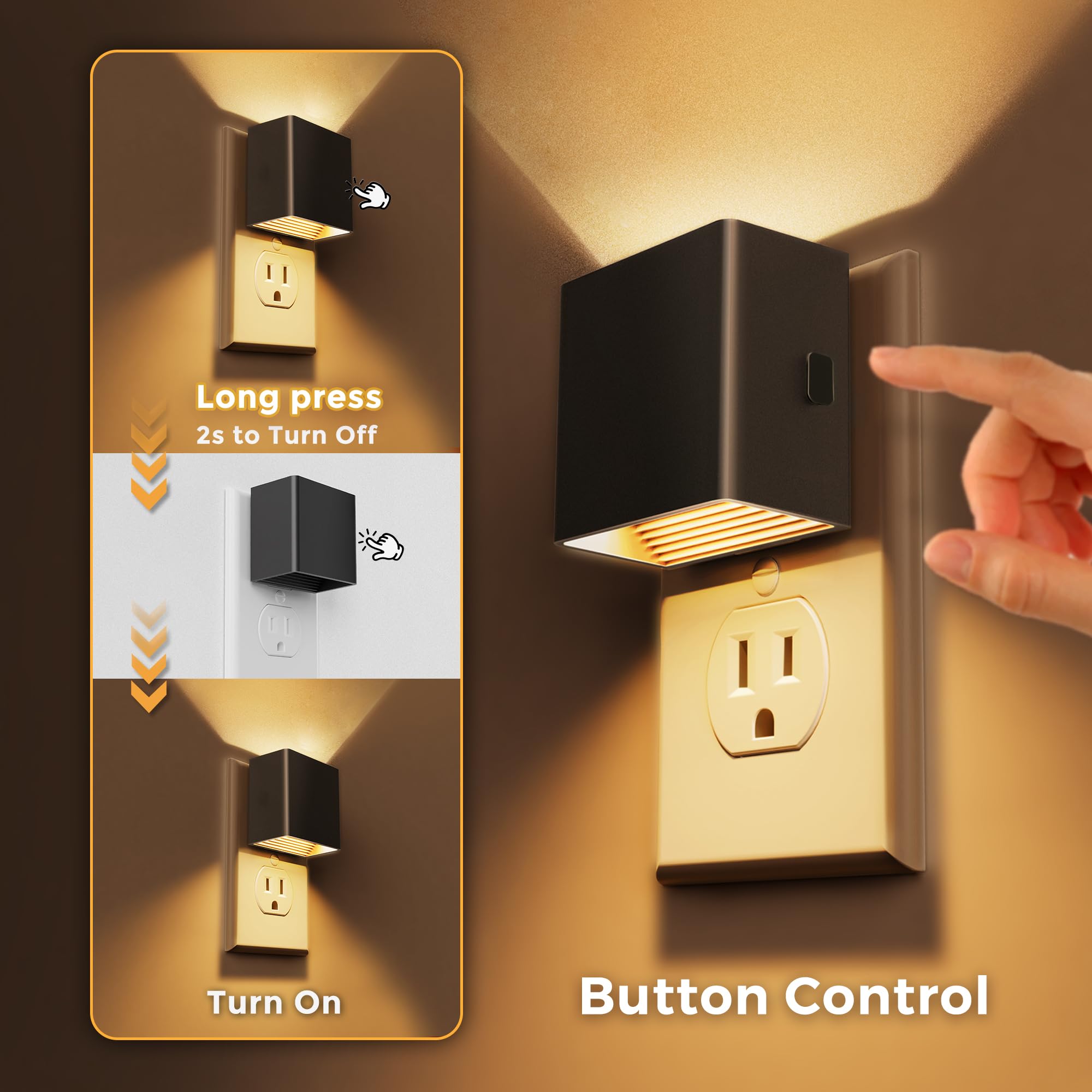 L Lohas Lot de 2 veilleuses LED à fixer au mur avec capteur de lumière, blanc chaud 3000 K, décoration moderne pour salle de bain, couloir et cuisine