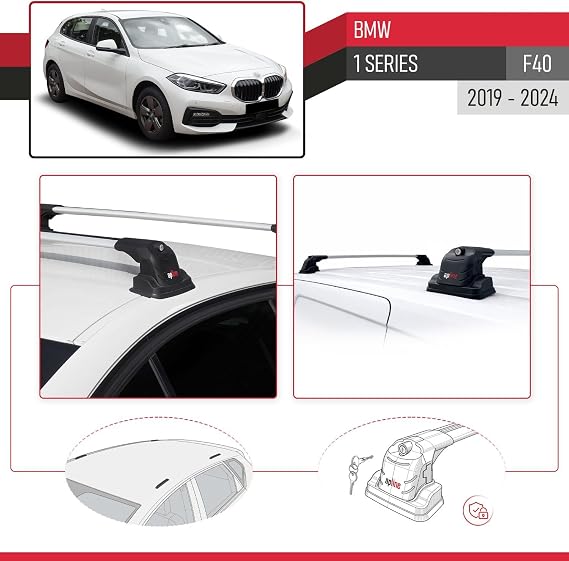 Compatible with BMW 1 Series (F40) 2019-2024 ACE-3 Model Car Roof Rack Cross Bar Grey Aluminium 2 Bars