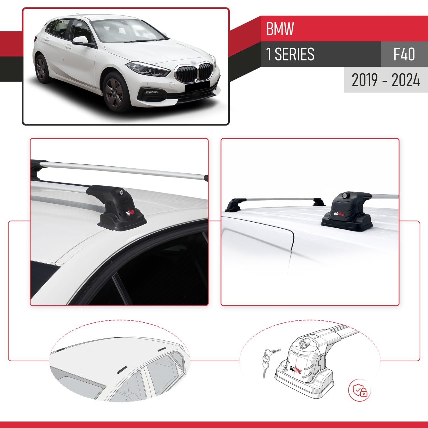 Compatibile con BMW Serie 1 (F40) 2020-2024 Ace-3 Barre Tetto Portapacchi Auto Barre Portatutto Grigo Alluminio 2 Barre
