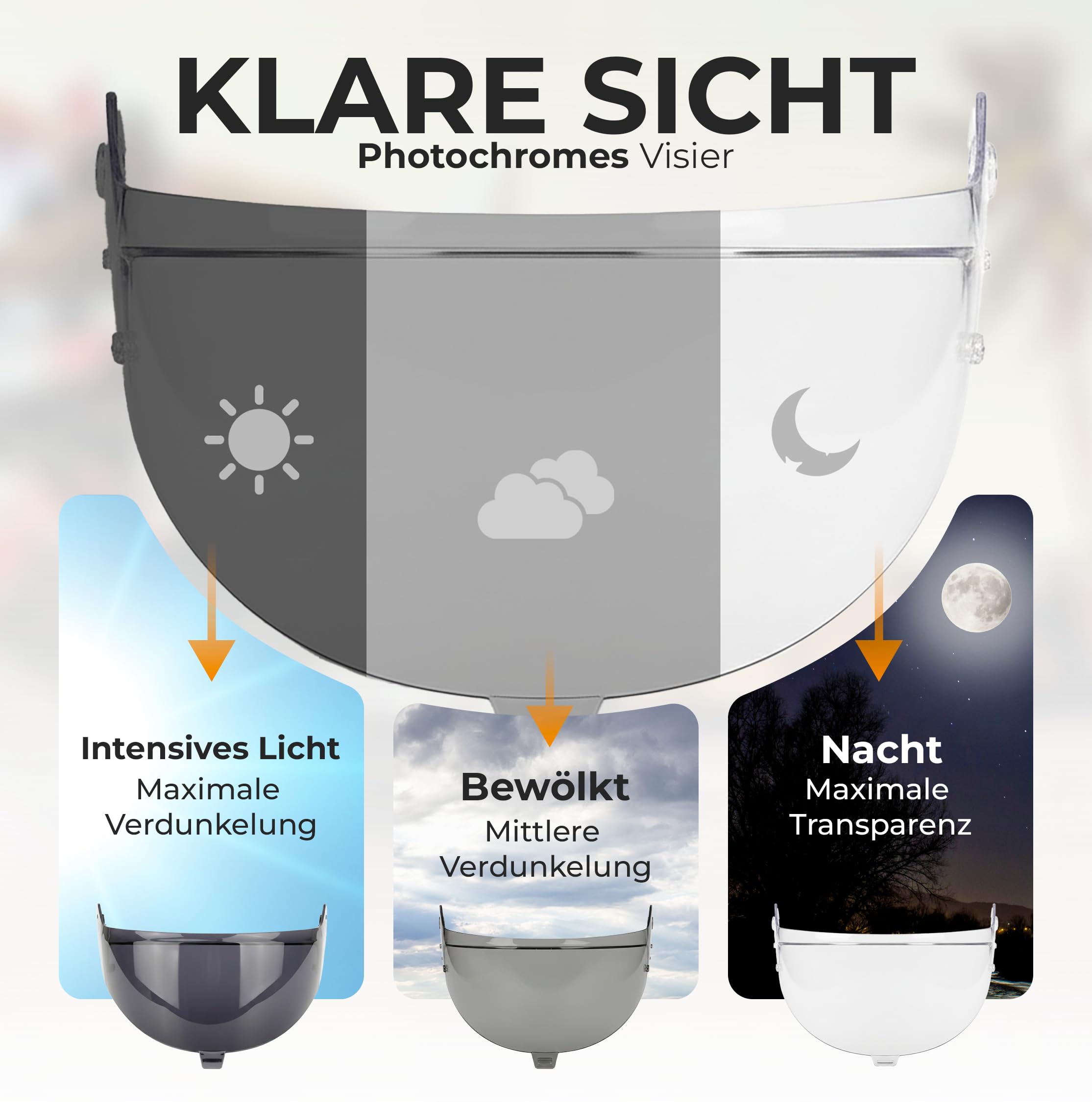 kompatibel mit Visier Shark Skwall i3 - DSkwall 3 - Ridill 2 - Skwal Cup - VZ400 (Photocromisch)