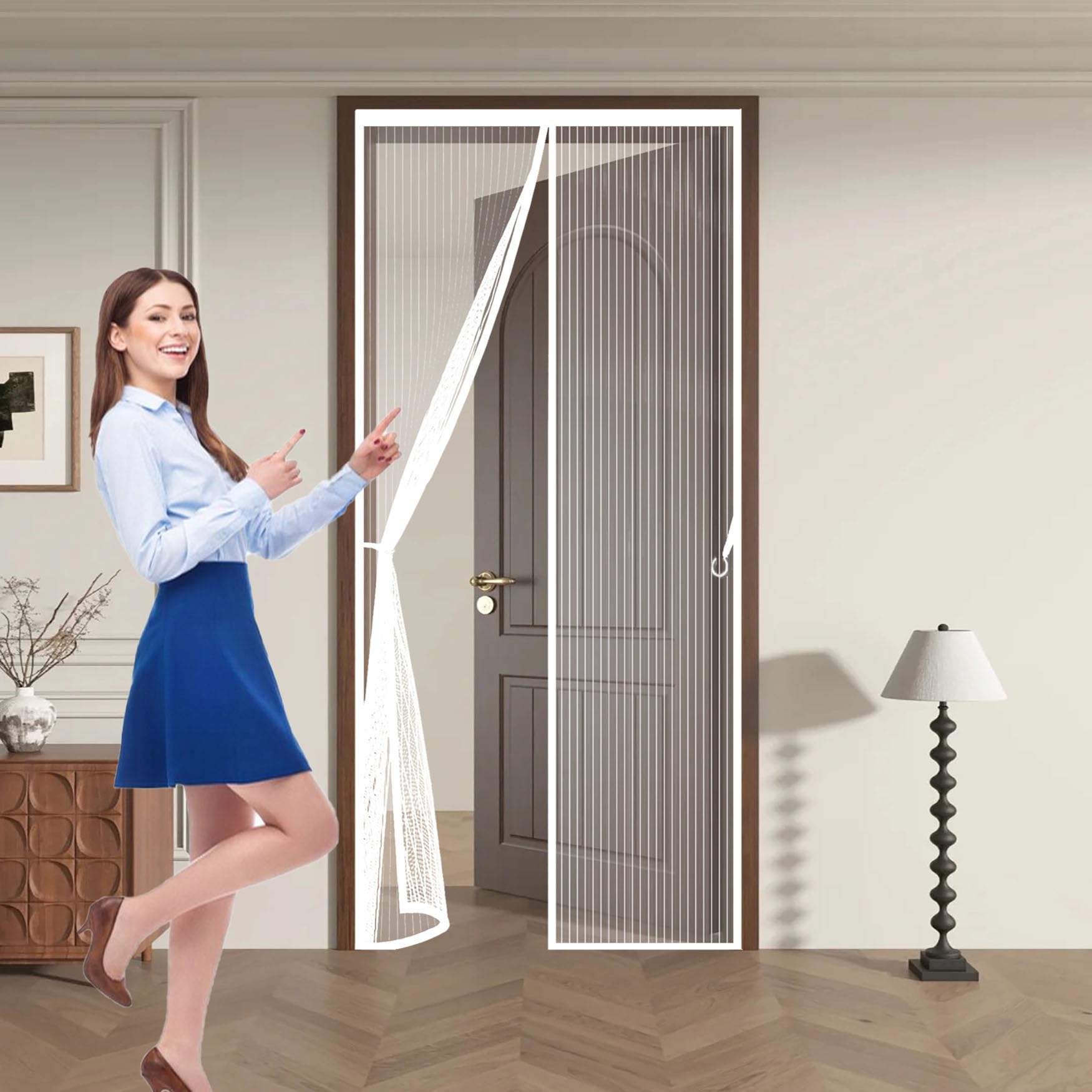 Moustiquaire de porte pour balcon et terrasse en tissu blanc