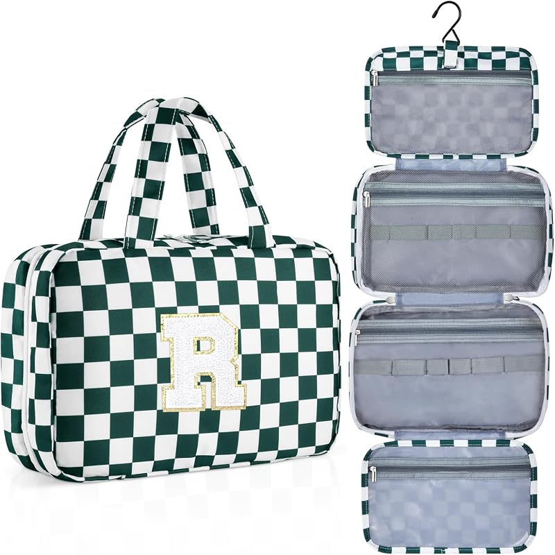 Necessaire suspensa de viagem ISPbag Green Checkerboard R com zíper