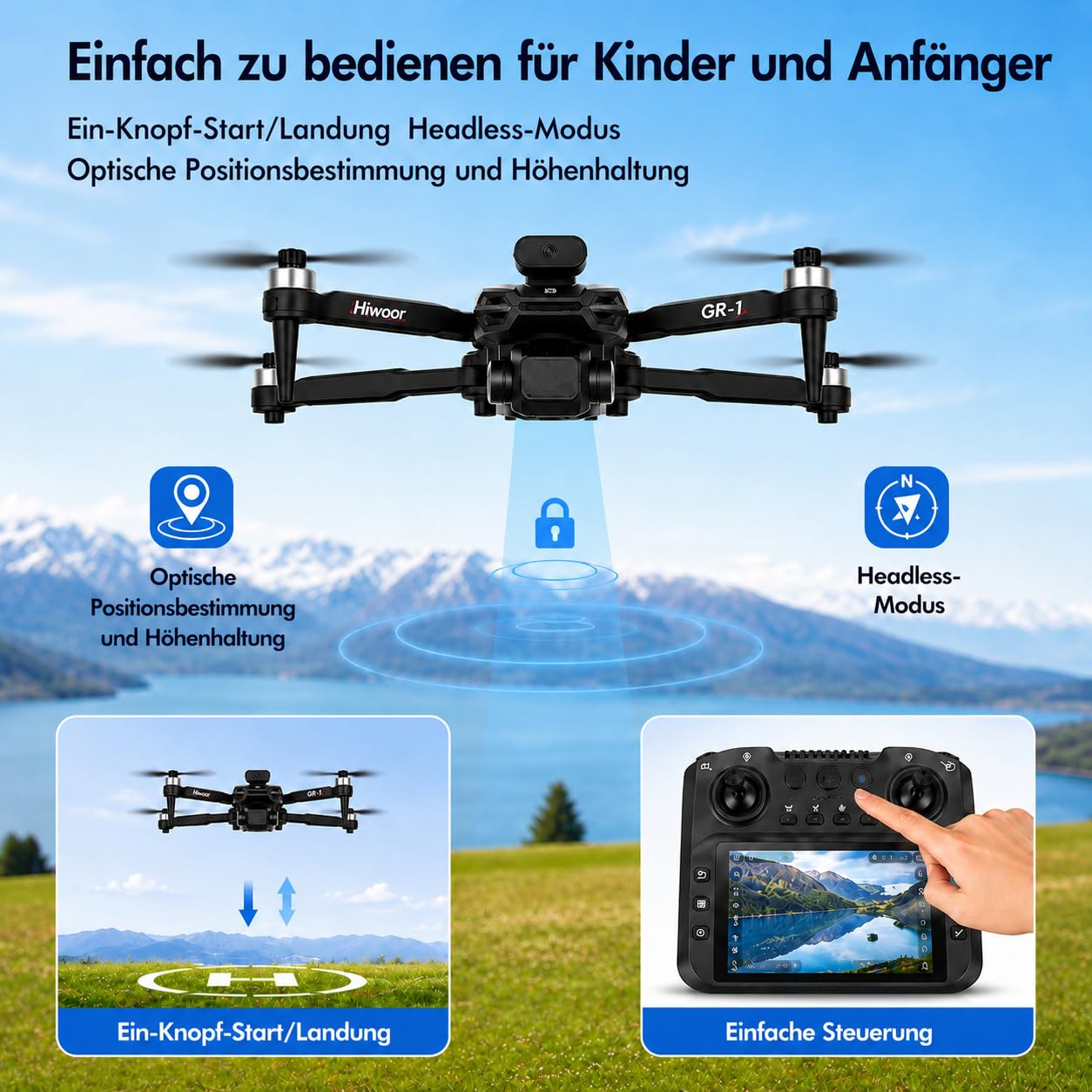 4,3"FPV-Drohne mit integriertem Bildschirm, Hindernisvermeidung, 1080P Kamera, bürstenloser Motor, 20Min Flugzeit, faltbar,One-Touch Start/Landung, für Erwachsene&Anfänger