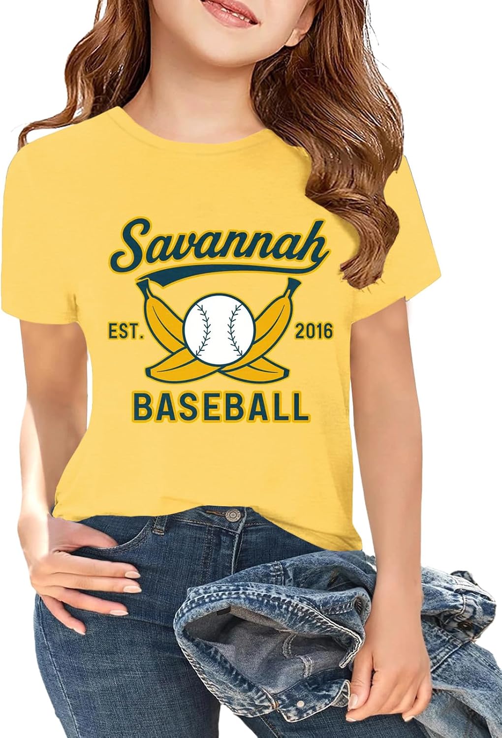 Kids Banana Baseball T-Shirt Boys Girls Game Day Fan Tops 5-14Y