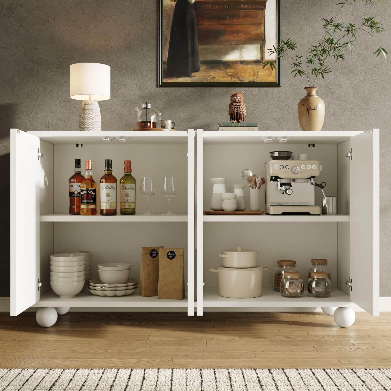 Meubles de Rangement pour Salon,Buffet Salle a Manger avec 4 Portes et étagères réglables,Armoire Polyvalente pour Cuisine Salon Chambre,120x35x71cm