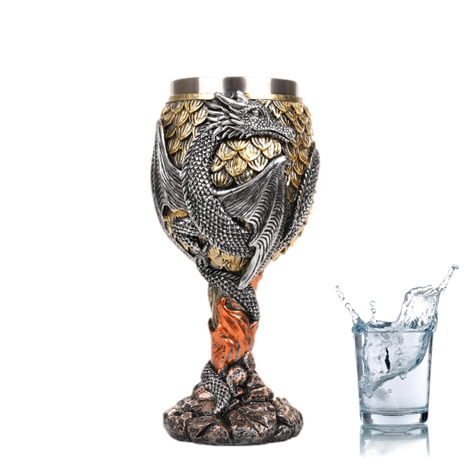 Calice de dragon médiéval et tasses sculptées en acier inoxydable