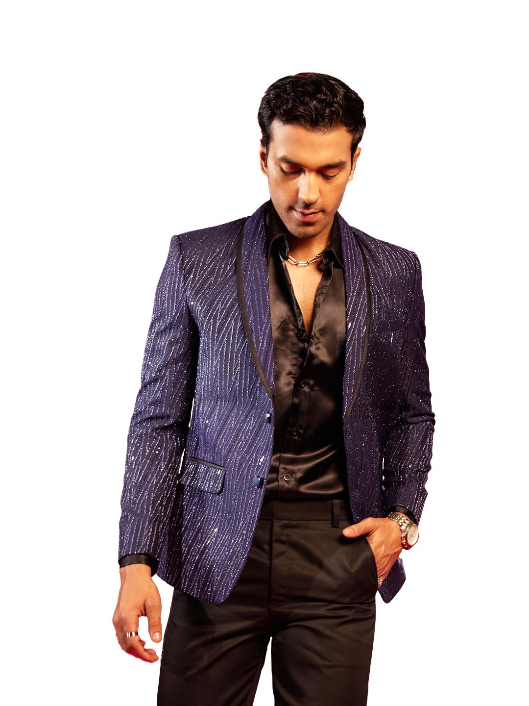 vastramay Men's Silk Blend Blazer - Exquisite Sequined Detailing-picture-43
