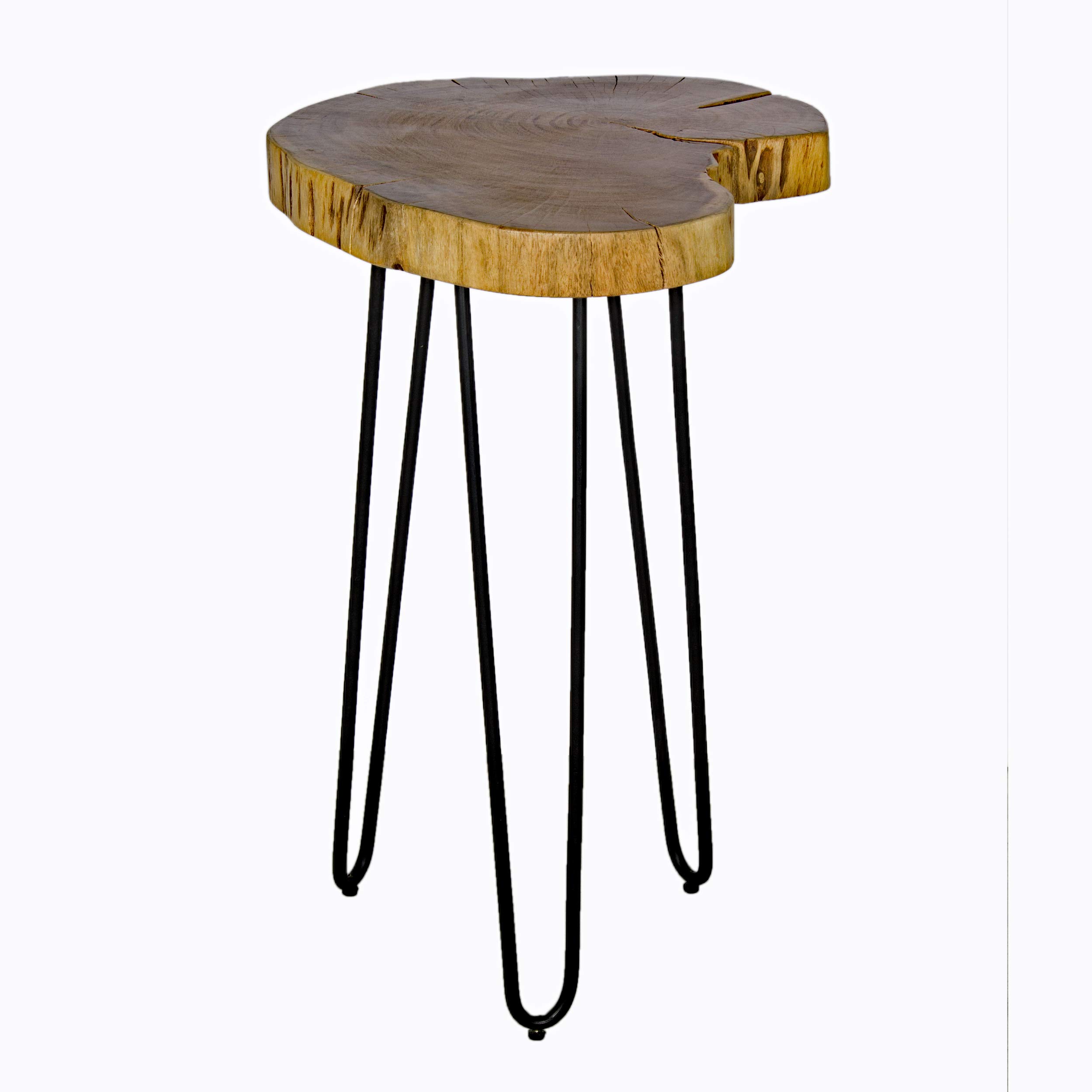 Alaterre Furniture Hairpin Natural Wood with Metal 20" Round End Table, Live Edge