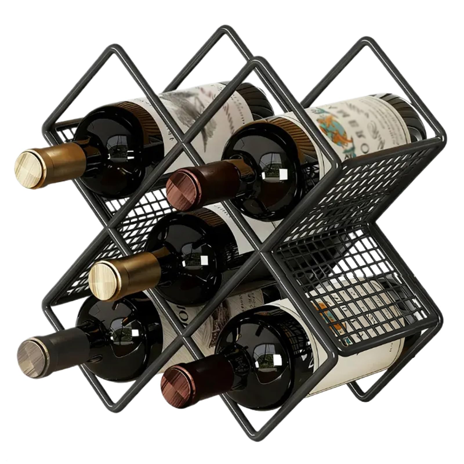 portabottiglie, Scaffale for liquori, Salva Spazio, nessun assemblaggio richiesto(Black)