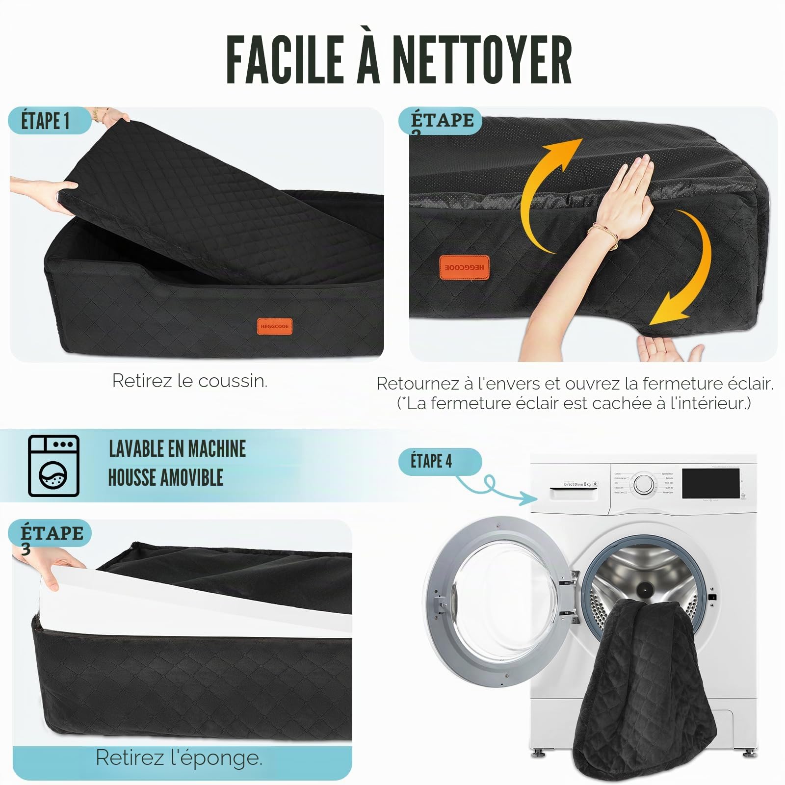HEGGCOOE Grand siège auto pour chien de moins de 45,4 kg, lit de voiture lavable pour 2 chiens de taille moyenne, siège rehausseur amovible pour animal de compagnie avec poche de rangement et ceinture