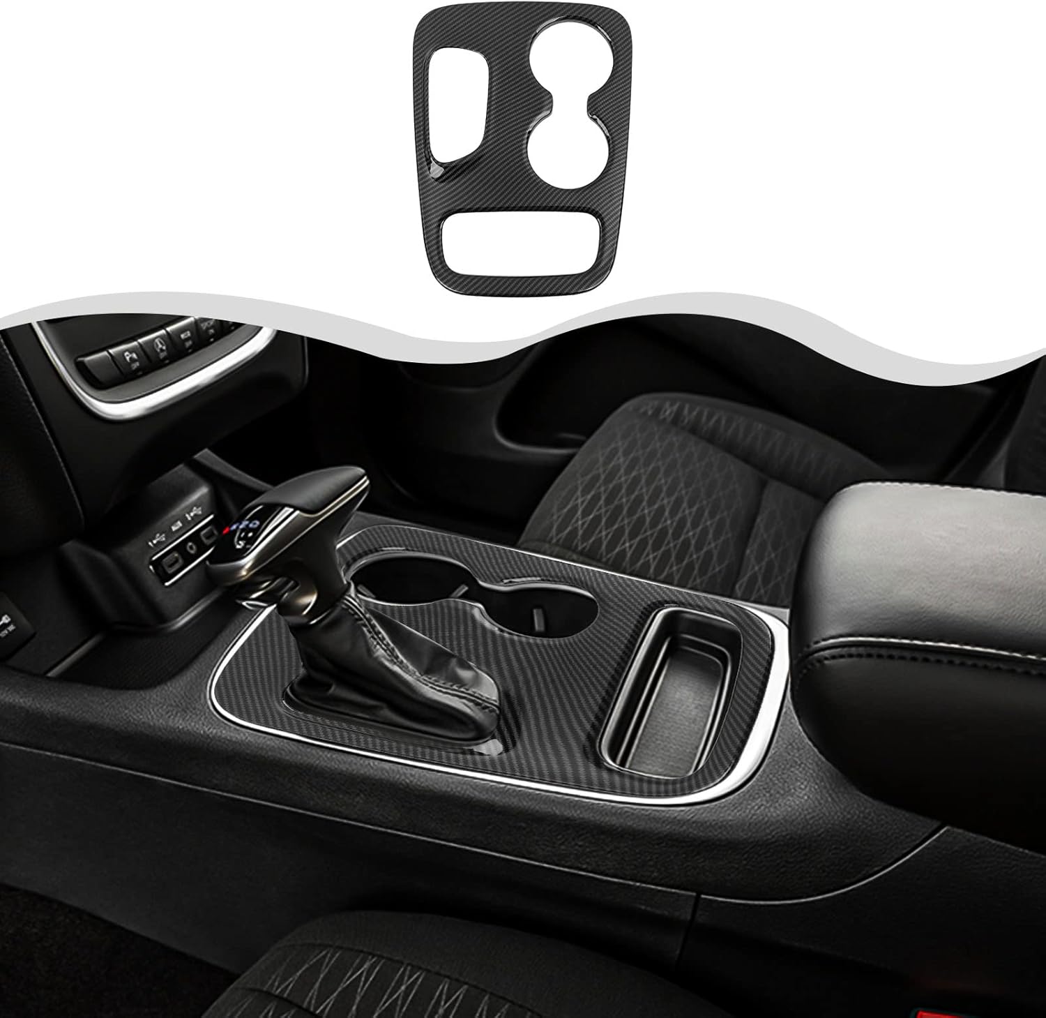 Carbon Fiber Center Console Gear Shift Panel Cover Center Console Cup Holder Panel Cover Trim Bezel Compatible with Durango Accessories Trim 2018-2020 (1PC,ABS)