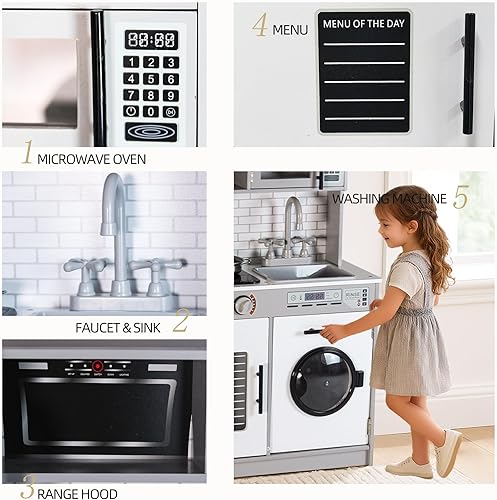 Miniatura 5 de Juego de cocina, juego de cocina de juguete de madera con luz, juguetes Montessori, juego de cocina para niños y niñas a partir de 3 años