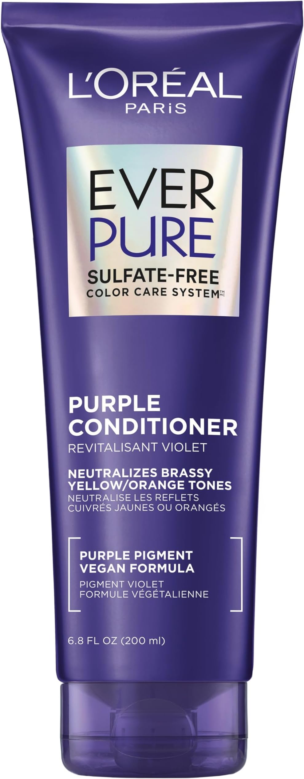 L’Oréal Paris EverPure Sulfate Free Brass Toning Purple Conditioner for Blonde, Bleached, Silver, or Brown Highlighted Hair, 6.8 Fl; Oz (Packaging May Vary)