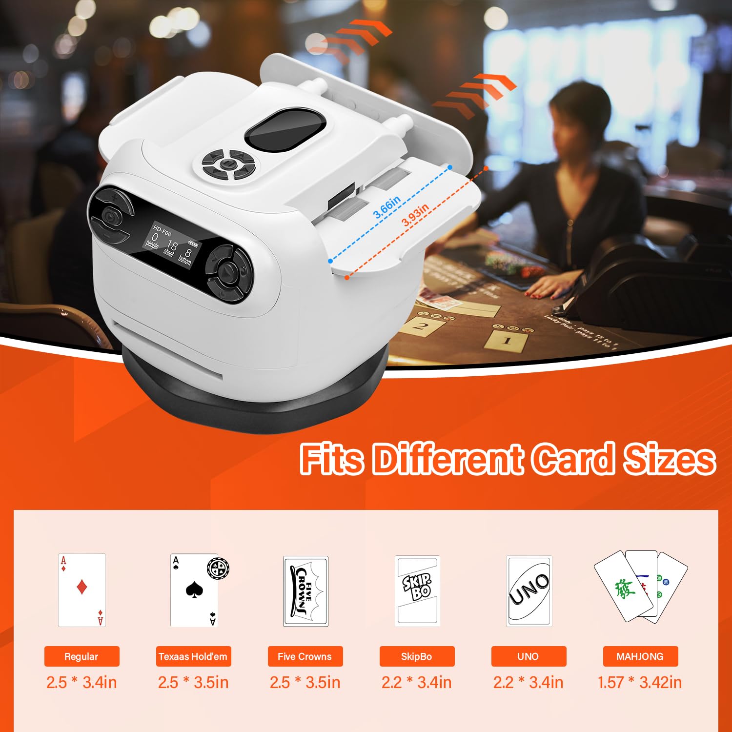 Automatischer Kartenmischmaschine und Austeiler 2-in-1, kartenmischer elektrische unterstützt 1-2 Decks, kartenmischgerät mit austeilen für 360° Rotation,für Spiele wie UNO,Blackjack und Texas Hold'em