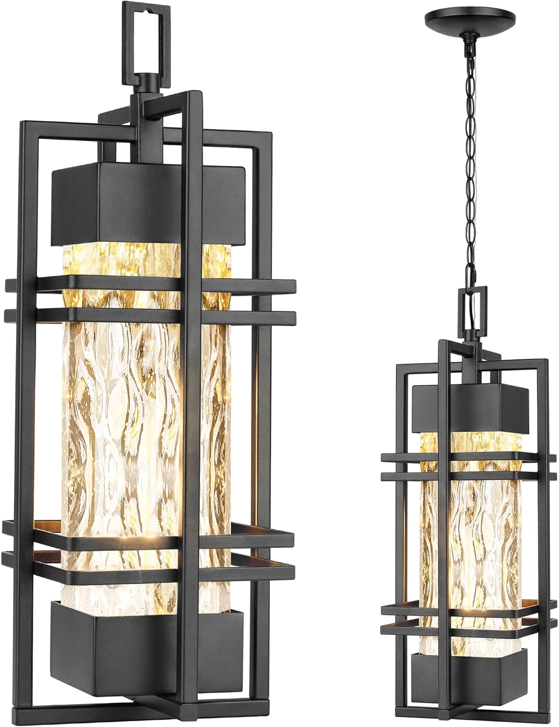 WIHTU Large Outdoor Pendant Light Fixture, Modern Hanging Lantern Ceiling Mount, Anit-Rust Waterproof Chandelier Lighting Exterior with Stone Bubble Glass for Porch, Garage, Gazebo, Patio