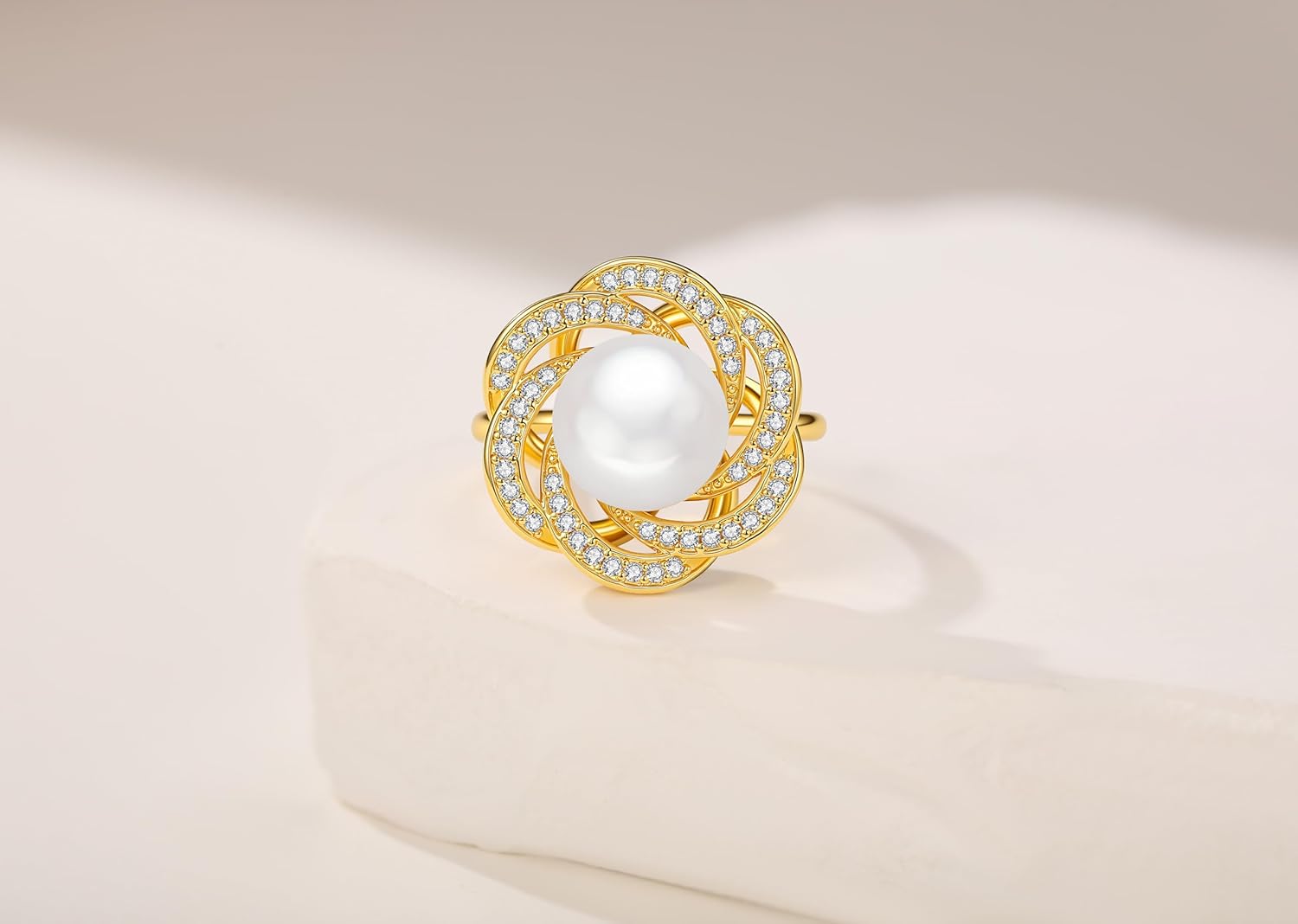 Gold Pearl Rings for Women: Baroque Pearl Ring with Adjustable Design - 18K chunky gold Ladies rings - Statement Fashion Ring Jewelry for Women - Image 2