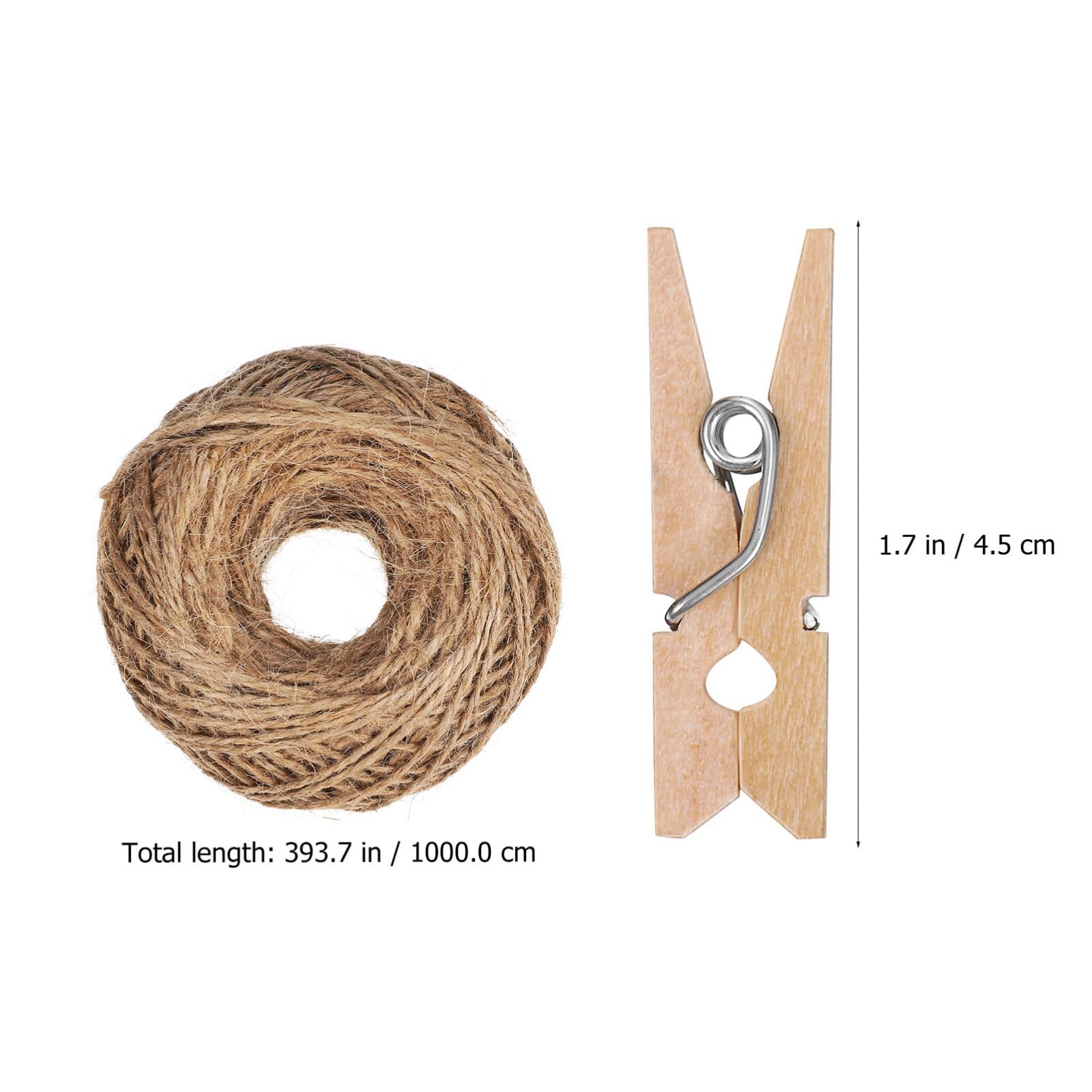 Veemoon Jute Garden Twine, 100m Jute String Rope Natural Rope Garden Twine Strings with 150Pcs Wooden Clips for DIY Arts Crafts - Image 2