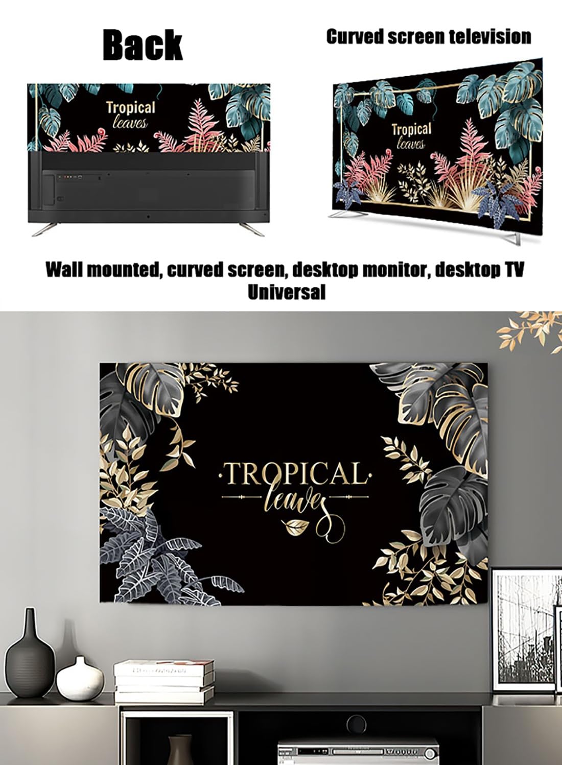 TV-hoes TV-stofkap TV Display Protector, 32-85inch Zonbestendige Wasbare TV Covers, Universele Binnen LED/LCD Schermbeschermer Groen regenwoud (Color : B, Size : 52inch(125 * 75cm