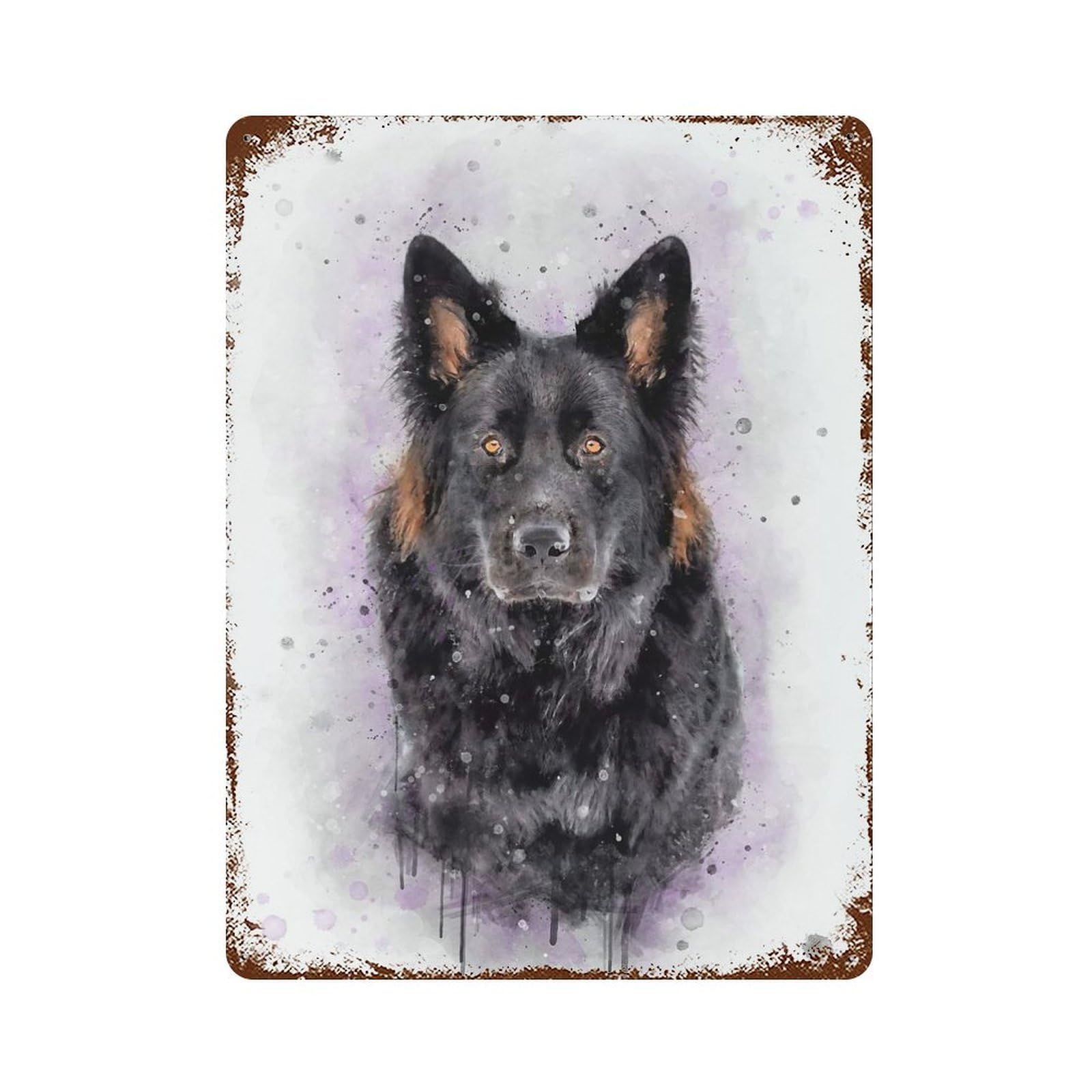 Aged Metal Wall Plaque with Old German Shepherd Dog Wa Design 15.7"x11.8", for Pub, Kitchen And Man Cave Decor, Shabby Chic Decor