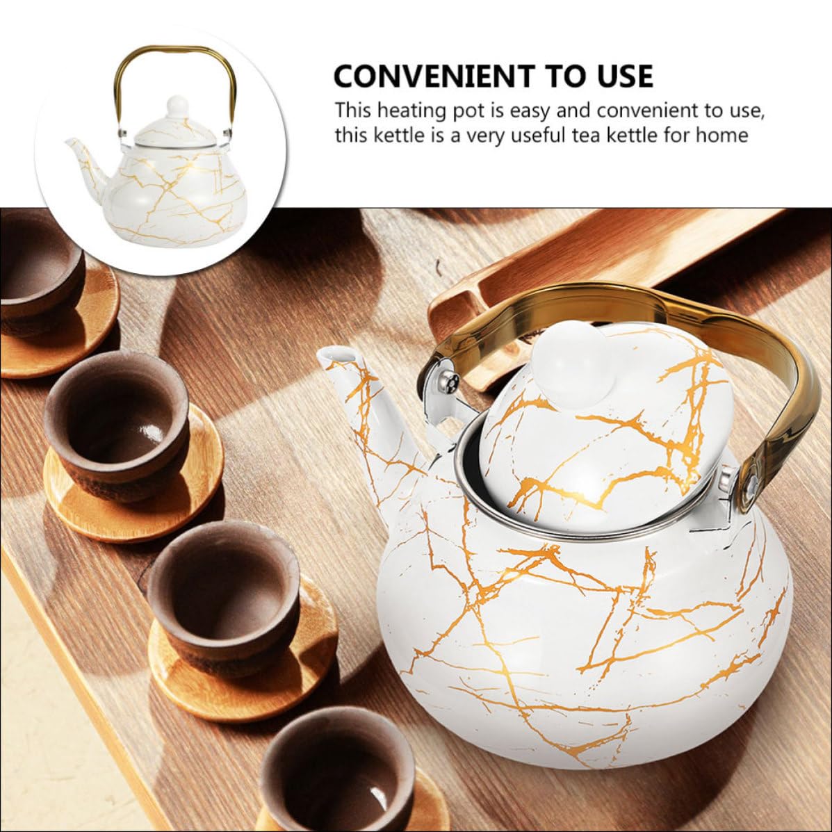 Operitacx Hervidor de Agua Esmaltado Diseño de Mármol, Capacidad 2.5 L, Acero Inoxidable, Multifuncional y Apto para Cocina E Inducción en Hotel o Hogar