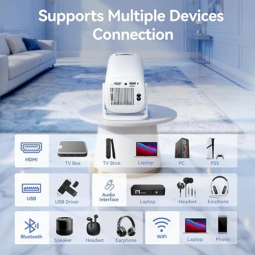Miniatura 7 de Mini proyector con WiFi 6 y Bluetooth 5.0, proyector portátil 4K compatible con sistema Android14, rotación de 210, proyector inteligente Keystone