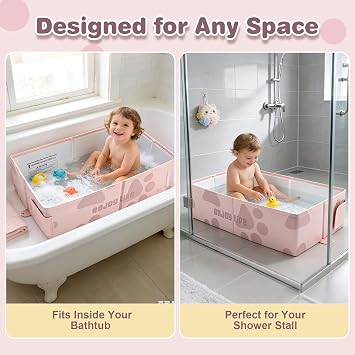 Toddler Bath Tub for Shower, Foldable Baby Bathtub, Portable Kids Bathtub & Collapsible Bathtub for Toddlers 1-8, Infant Newborn, Travel Baby Bath, Banera para Bebe, Pink