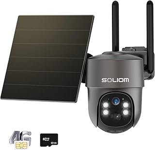 SOLIOM Cellular Security Camera 4G LTE, Solar Camera No WiFi Needed Wireless Outdoor, with Battery, 2K HD Spotlight Color Night Vision, Motion Detection,PTZ 360° 2Way Talk, SIM & SD Card Include S330