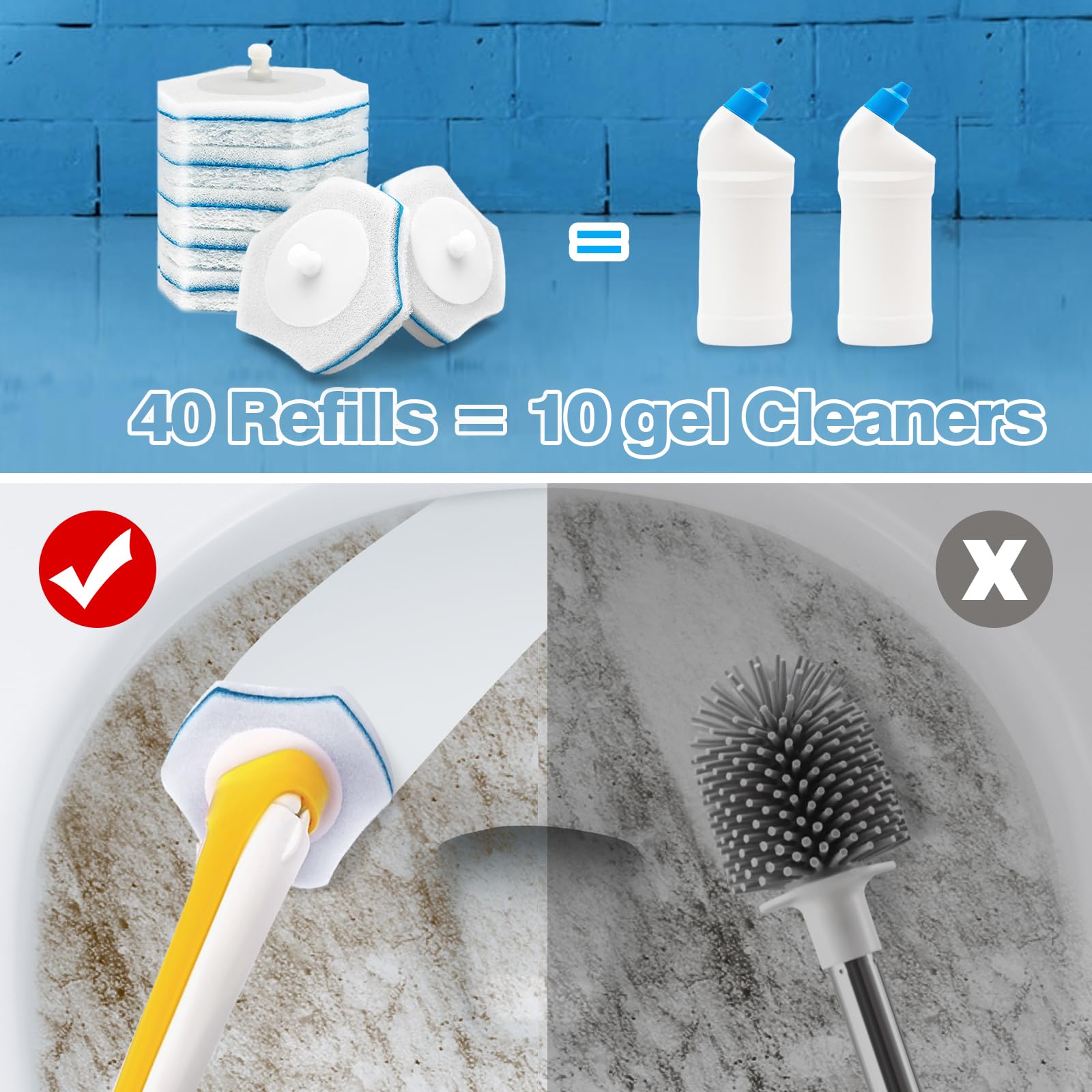 Disposable Toilet Brush With Refill Heads - Wall Mounted Cleaning System Includes Storage Caddy & Toilet Wand, 24 Scrubbing Pads - View #2