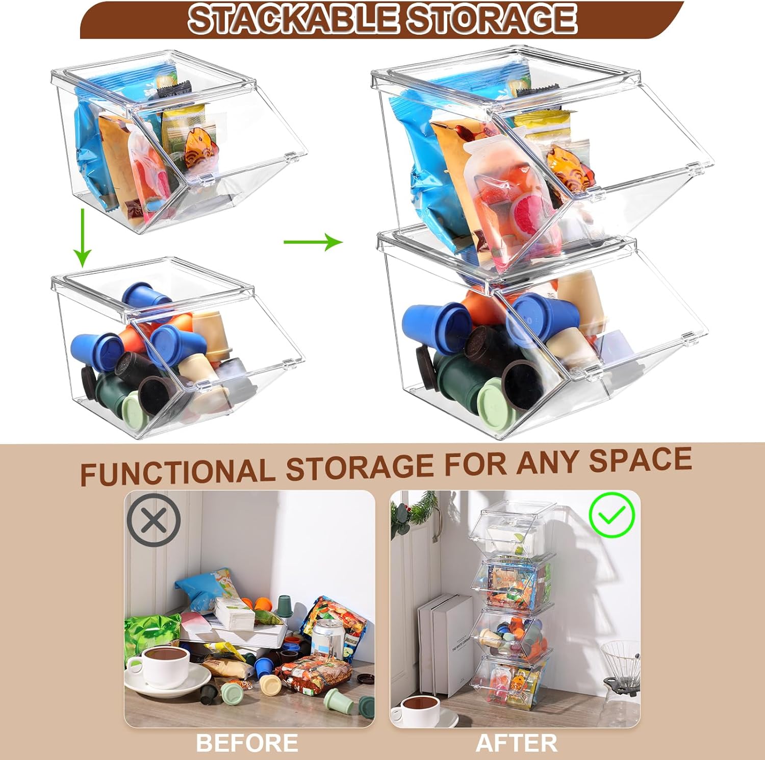 Yerliker 8 Pcs Clear Plastic Storage Bins with Lids Large Stackable Pantry Storage Organizer Bins Kitchen Organization Cabinet Organizers Ideal Containers for Fridge Kitchen abinets Bathroom - Image 4