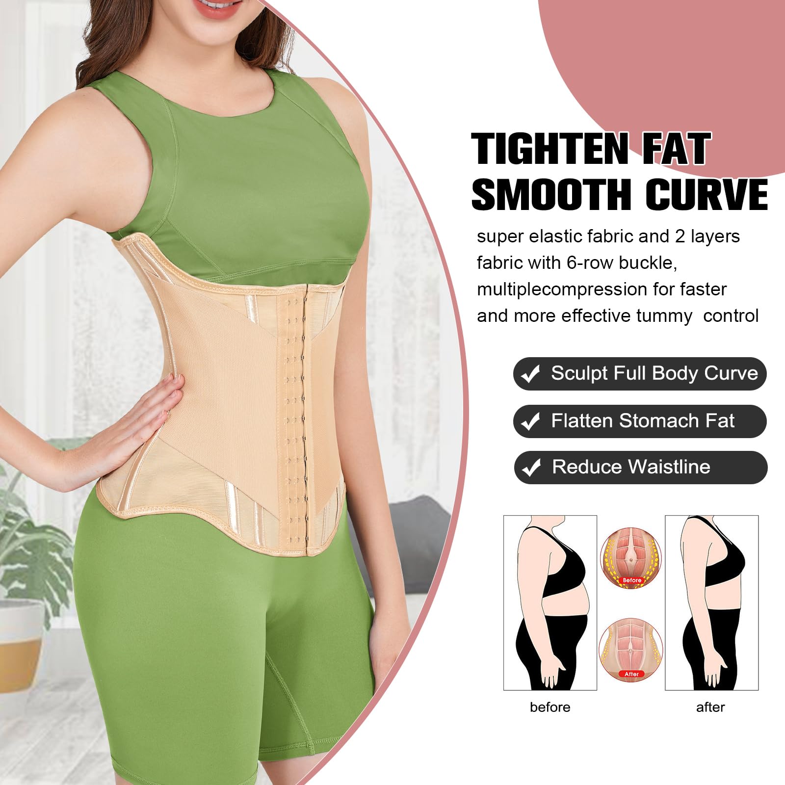 Waist Trainer Donna, Pancera Contenitiva Donna Corsetto Stringivita Fascia Contenitiva Pancia Cintura Post-Parto Cintura Modellante a Forma di U