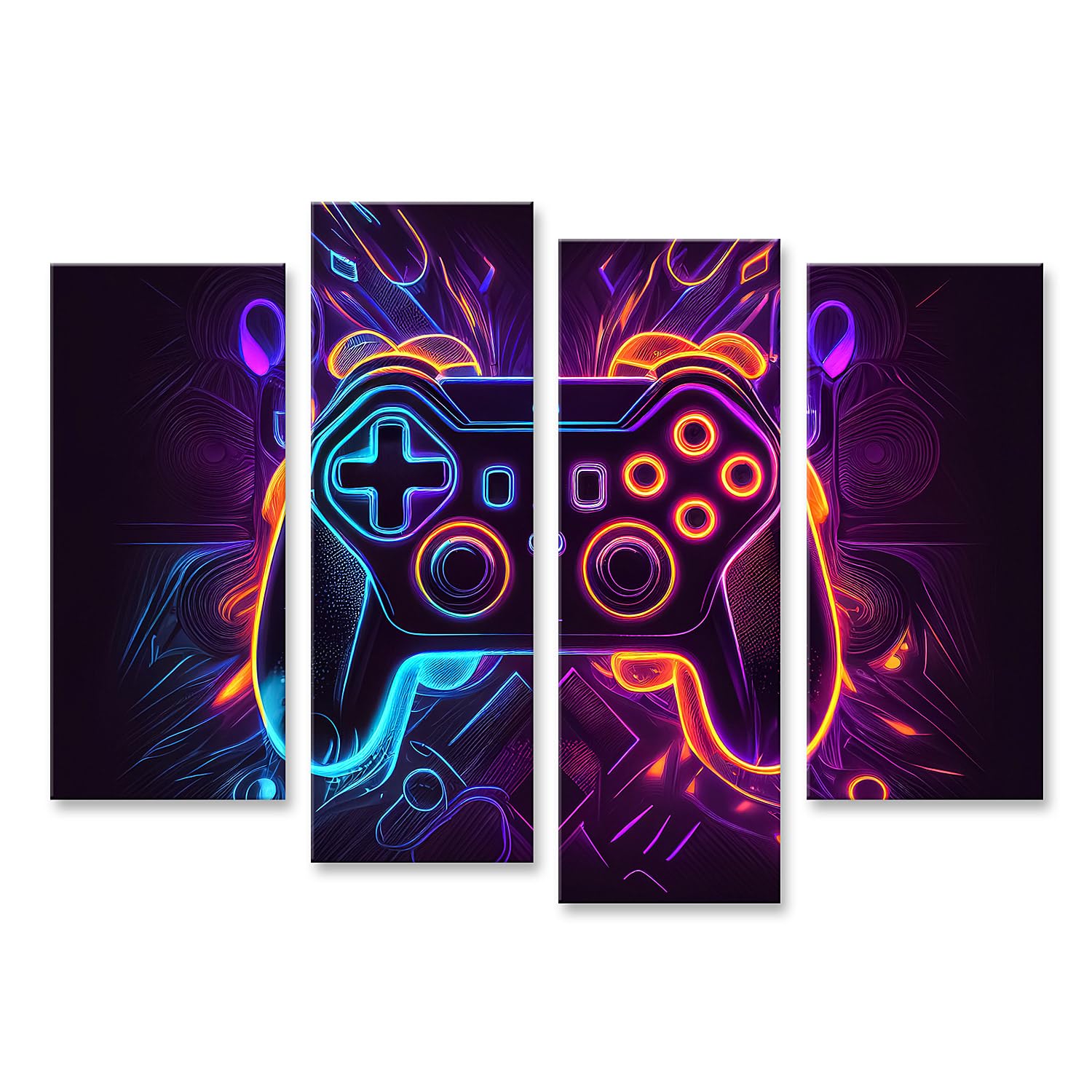 bilderfelix Quadro su tela Controller per videogiochi al neon astratto Cyber Gaming Video al neon astratto - Tela 130x80 cm - 4 pannelli
