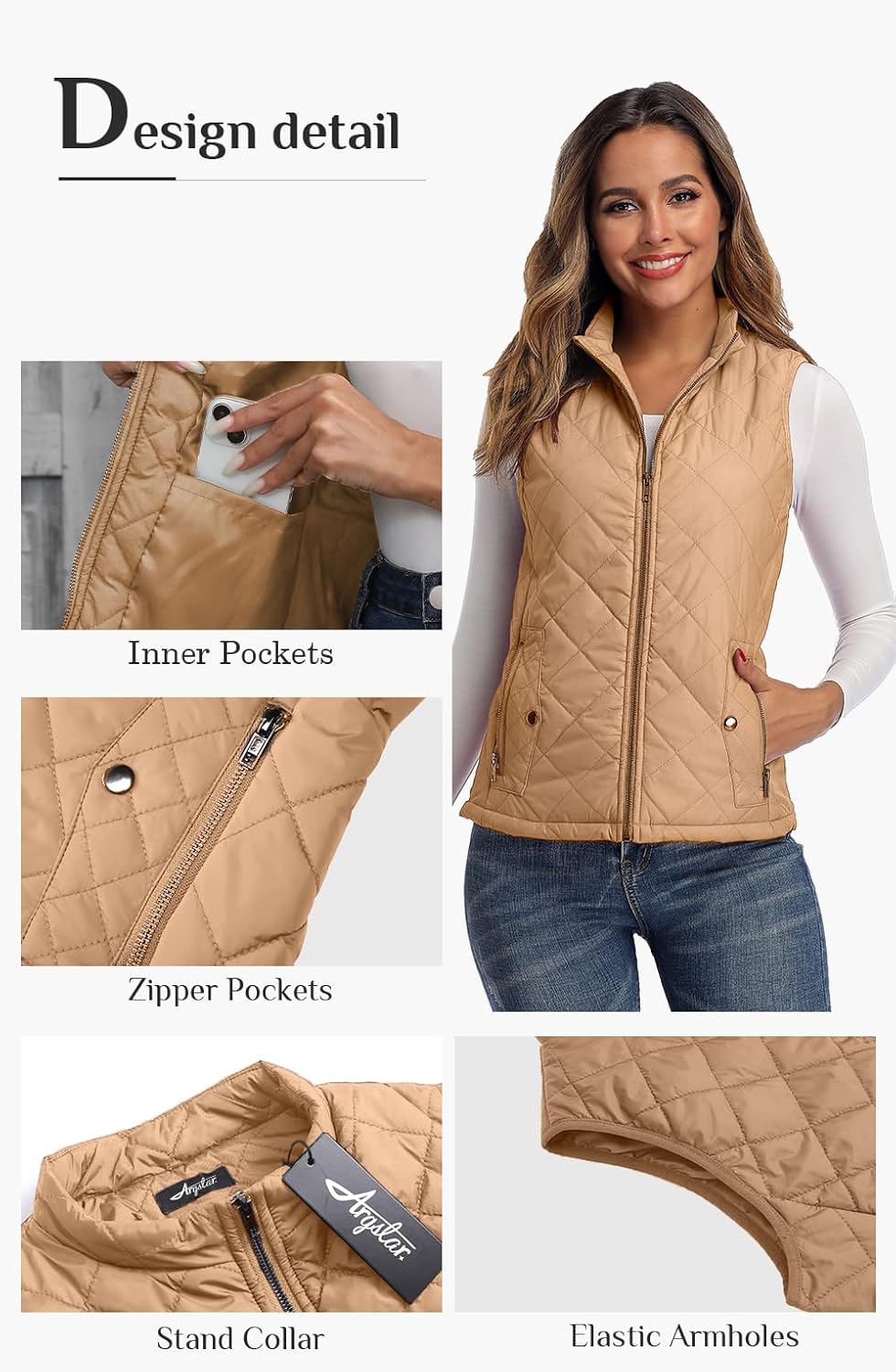 Xeoxarel Women's Quilted Vest with 4 Pockets, Puffer Padded Lightweight Gilet - Image 5