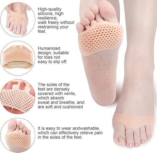 Miniatura 3 de PAGOW 10 pares de almohadillas metatarsianas para pies para mujeres y hombres, almohadilla de silicona suave para el antepié, alivio del dolor, bola