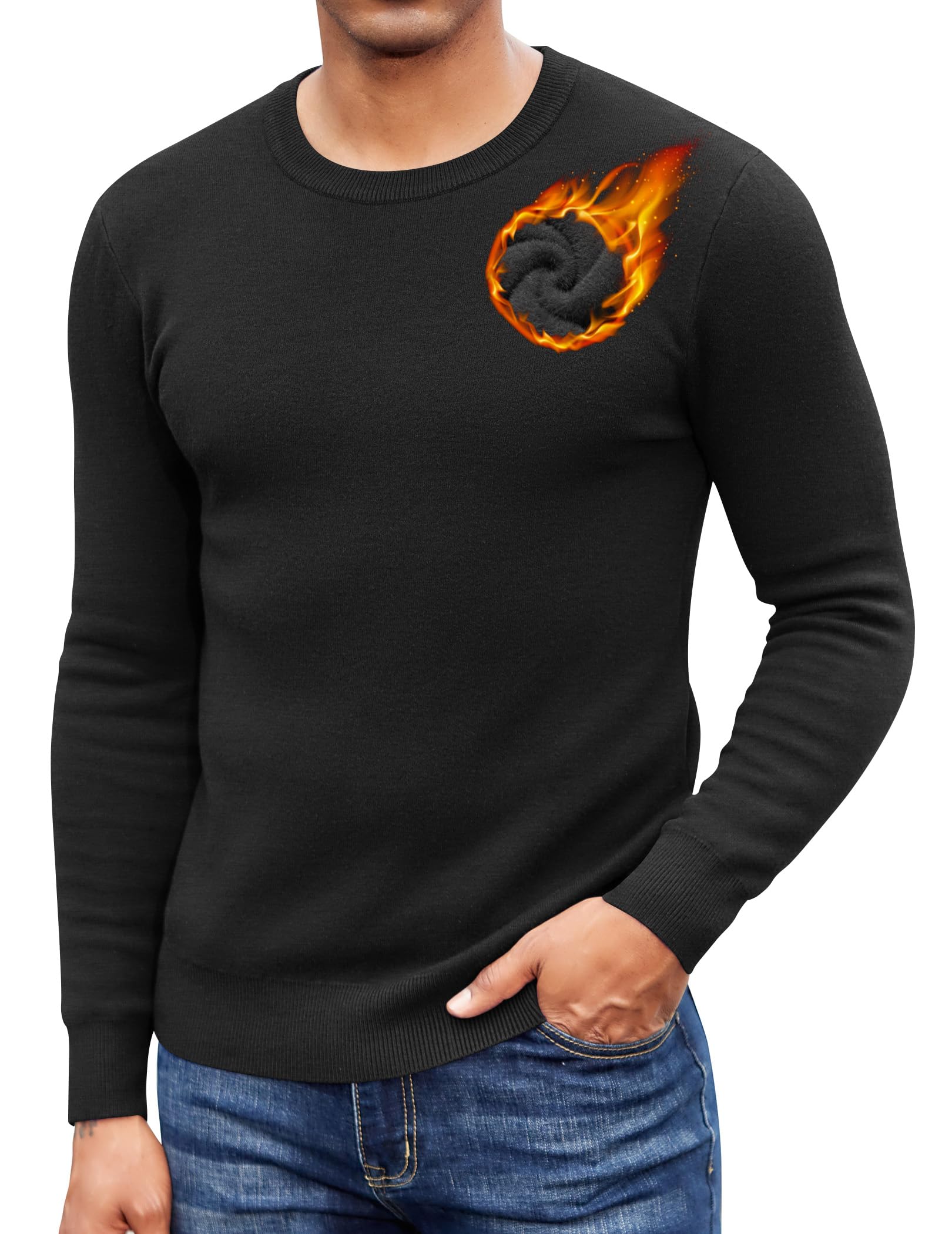 COOFANDY Herren Sweatshirts Gefütterte Winter Fleece Pullover Warm Sweater mit Rundhalsausschnitt