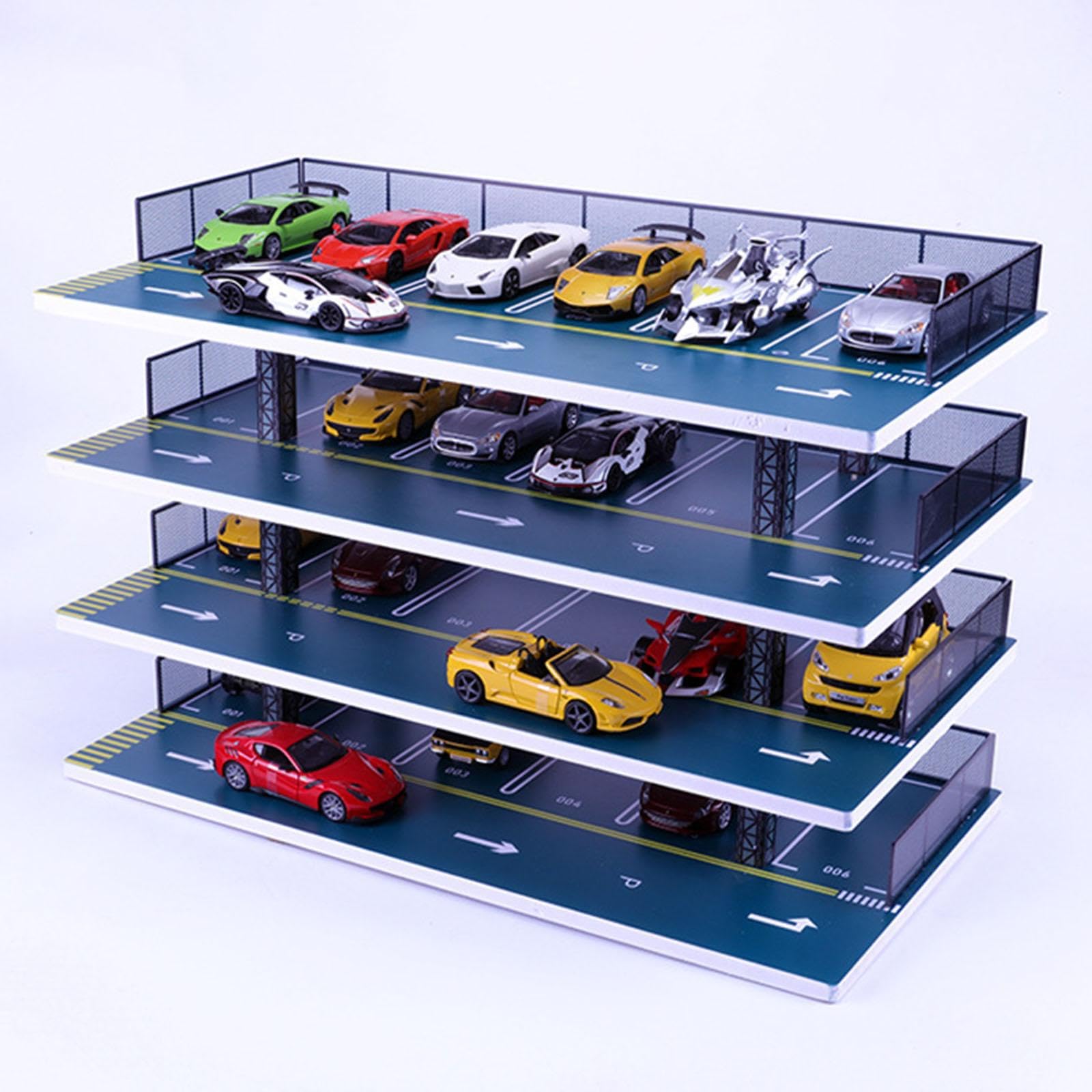 26 132 Spielzeugauto Vitrinen Modellbaukasten für individuelle Fahrzeuganordnung. Jede Ebene bietet Platz für bis zu 9 Diecast Modellautos im, Blau, 4 Schichten