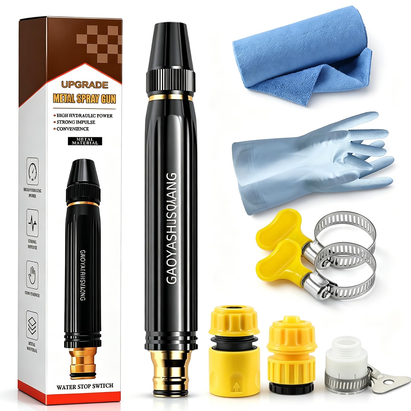 High Pressure Water Cannon Hose Nozzle, 3 Adjustable Spray Home High Pressure Car Wash Water Gun with Booster, Metal Anti-Leakage High Pressure Water Jet Nozzle, Plant Watering Lawn Car (Plastic)
