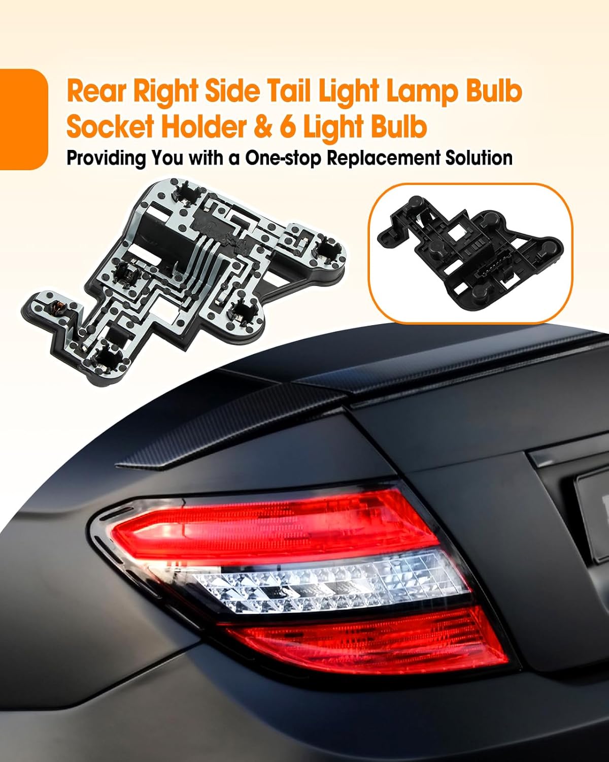 Rear Passenger Right Side Tail Light Lamp Bulb Socket Holder with 6Pcs Light Bulb Replace 2048201600 2048202577 Fit for Mercedes-Benz C250 C300 C350 C63 AMG 2008-2015