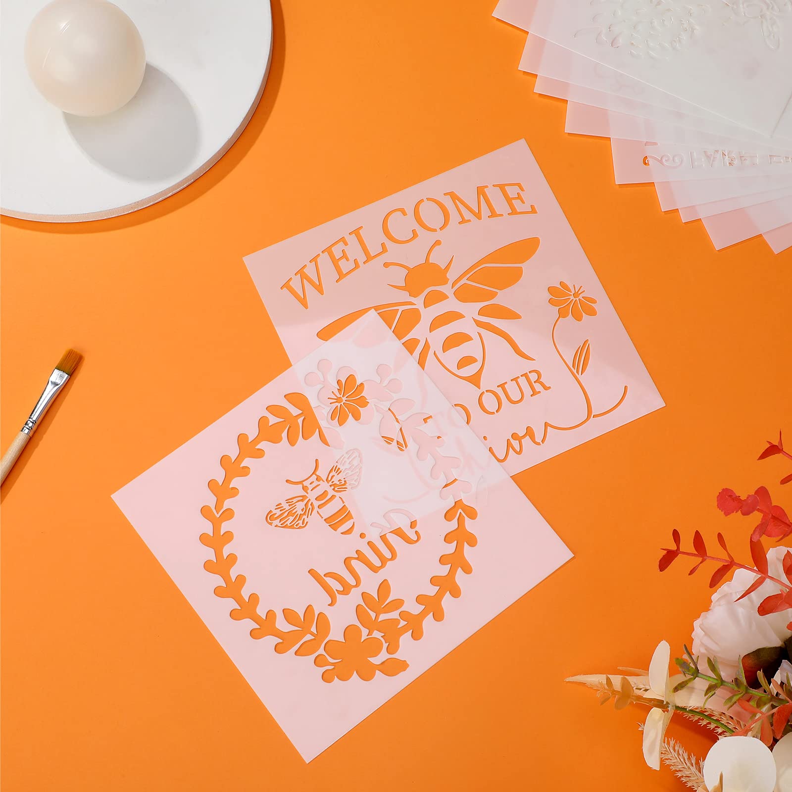 Tenare 12 Pieces Bee Honeycomb Stencil Template Reusable Honeycomb Honey DIY Bee Sweet Template Welcome to Our Stencils for DIY Craft on Wood Wall Home, 6 x 6 Inch - Image 4