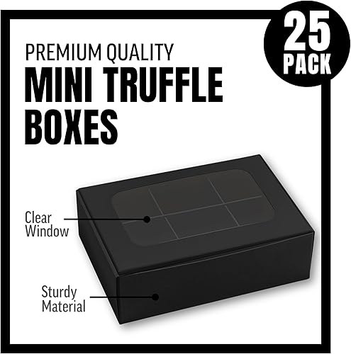 Miniatura 3 de Mini cajas de trufas  Negras  Muy pequeñas para 6 golosinas  Ventana y divisores  5 x 3.5 x 1.57 pulgadas  Paquete de 25