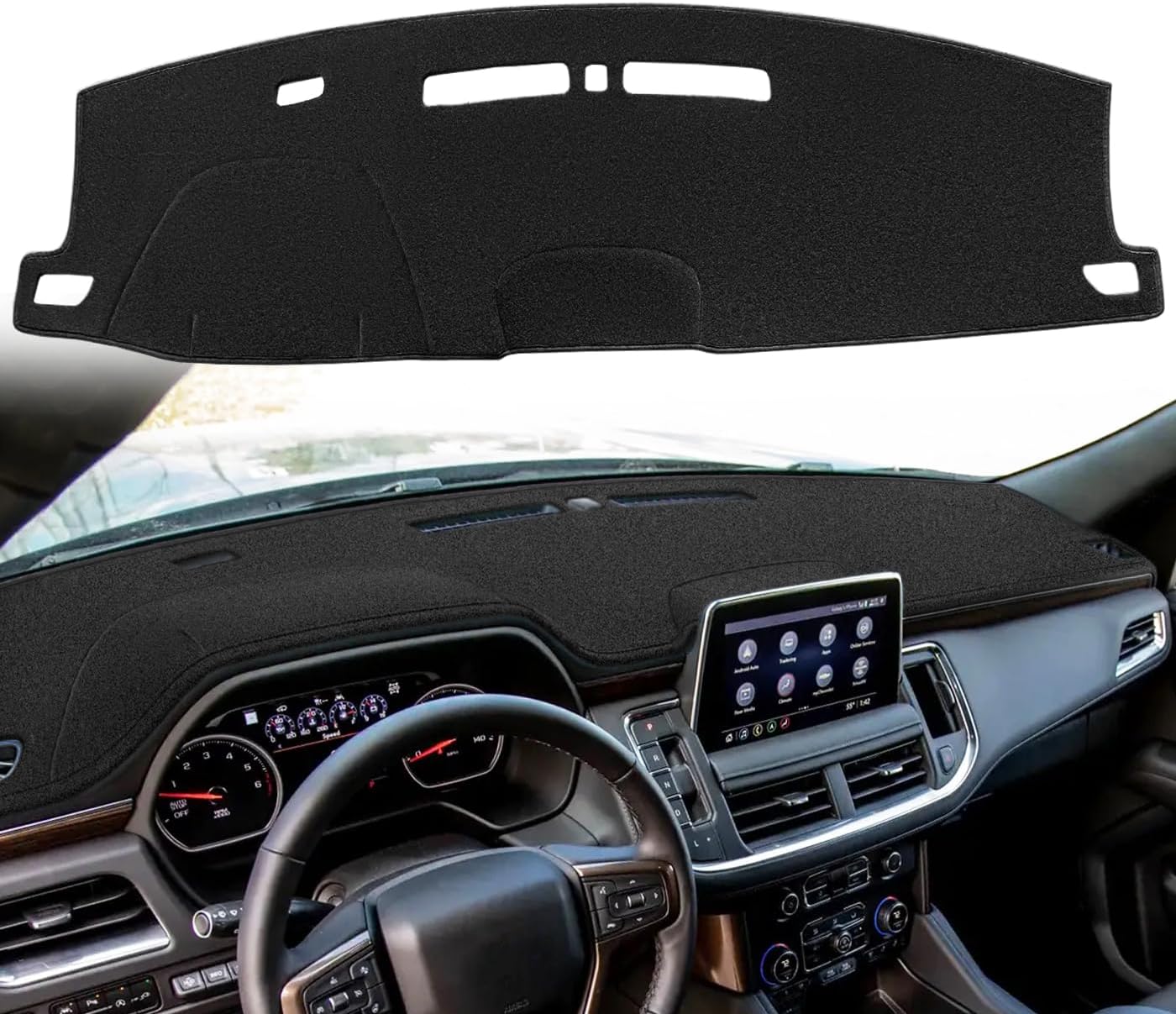 Dash Cover Mat Custom Fit for GMC Yukon/Yukon XL/Chevy Chevrolet Tahoe Suburban with Light Sensor with FCA,w/o Head Up Display w/o Speaker Dashboard Pad Cap Carpet Protector K319A (Black)