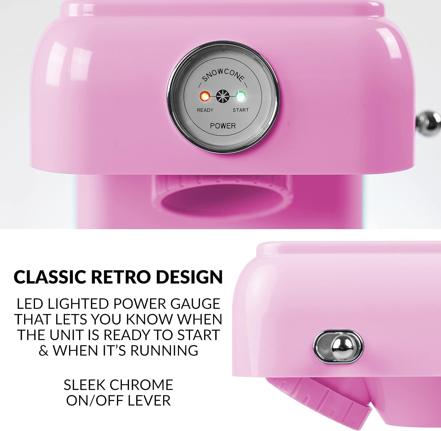 Nostalgia Retro Table-Top Snow Cone Maker, Vintage Shaved Ice Machine Includes 1 Reusable Plastic Cup, Pink