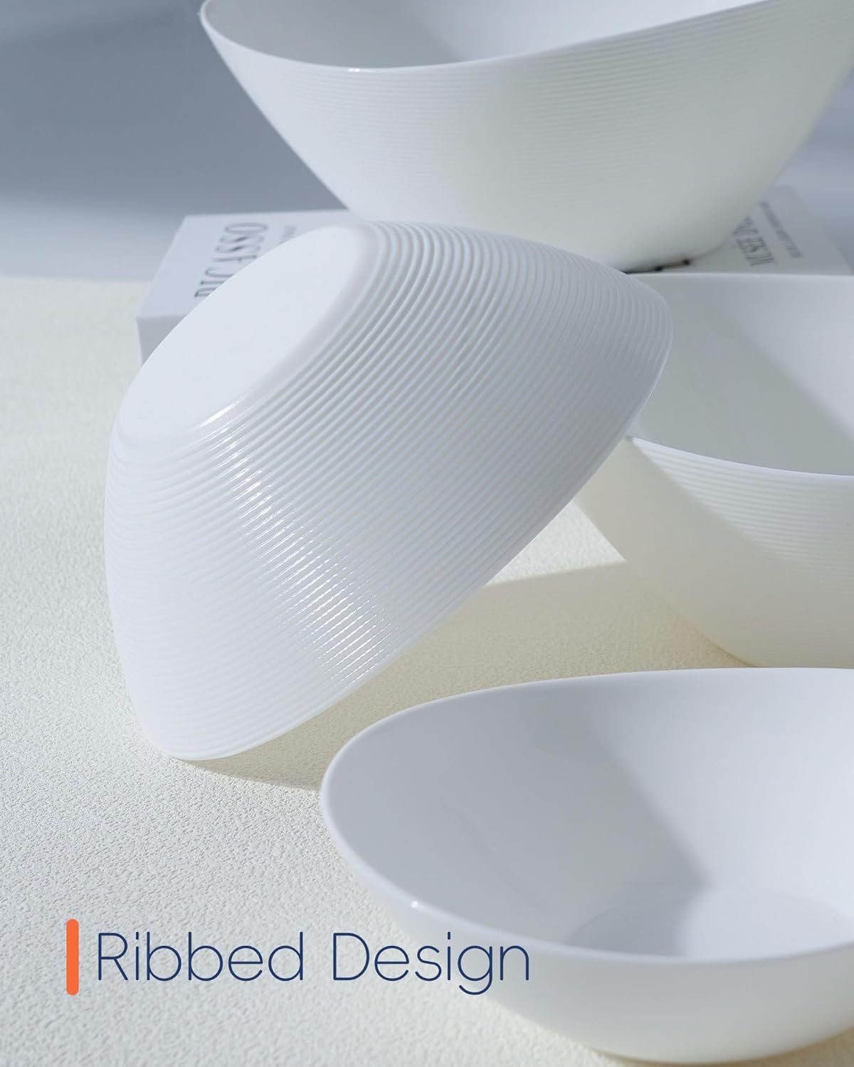 66 OZ Salad Bowl Set of 2, Opal Glass 10 inch Lightweight Serving Dishes for Salad, Fruit, Kitchen Microwave & Dishwasher Safe, Oval Shape White - Image 2